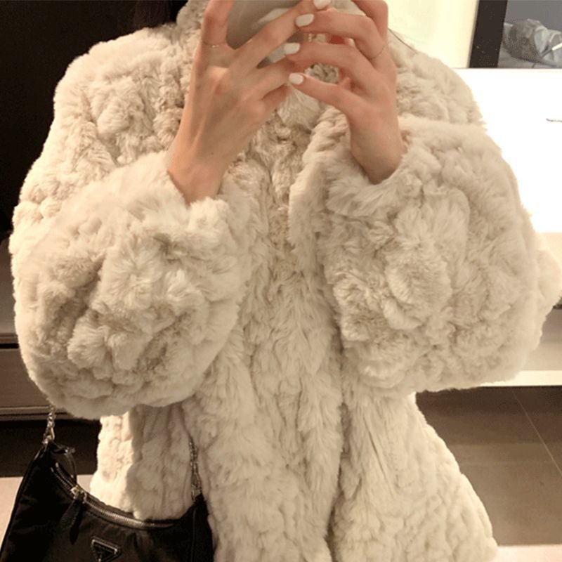 画像4: Mid-length fur coat  jacket ハーフ丈もこもこファーコート ジャケット (4)