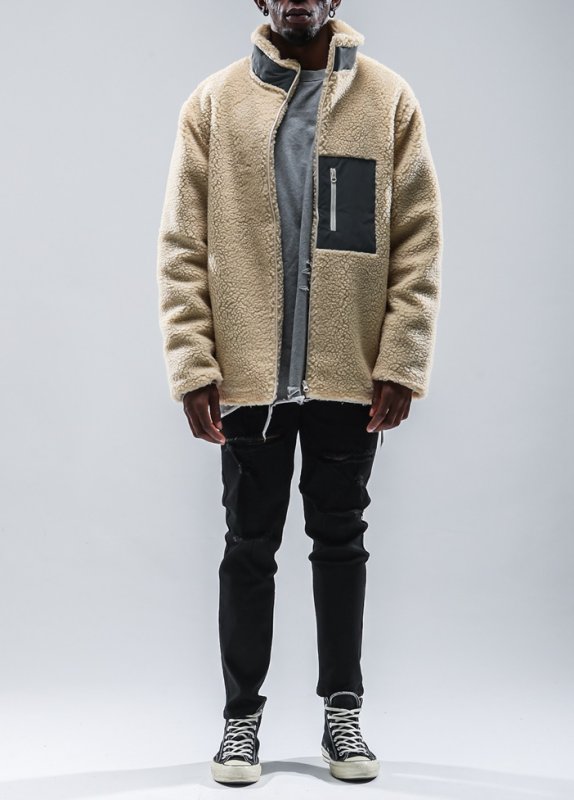 画像3:  lamb wool stand-up collar oversize loose jacket blouson Men's and Women's　 オーバーサイズフリースラムウール スタンドアップジャケット ブルゾンユニセックス 男女兼用  (3)