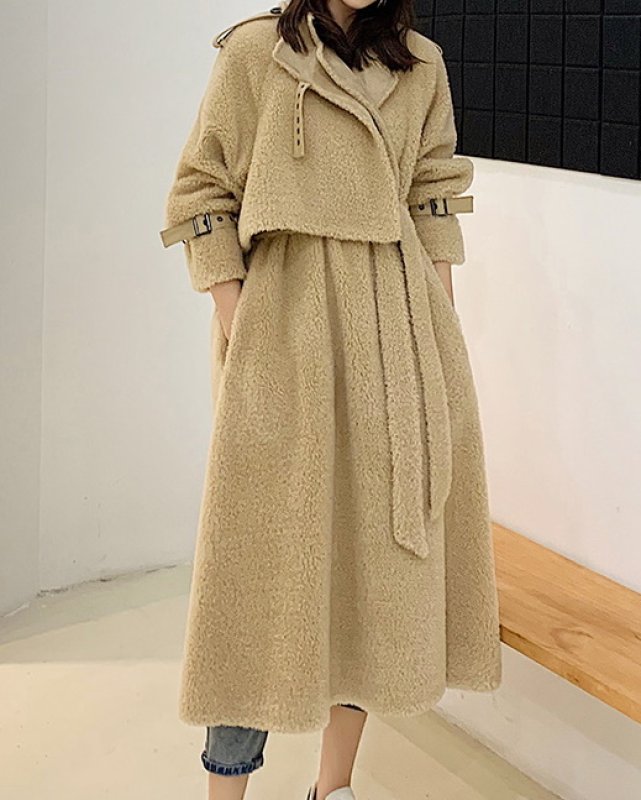 画像5: Lamb Woo Sheep Shirring l fur coat  jacket ラムウールもこもこファーロングコート ジャケット (5)