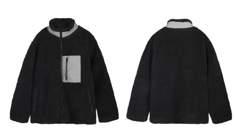 画像4:  lamb wool stand-up collar oversize loose jacket blouson Men's and Women's　 オーバーサイズフリースラムウール スタンドアップジャケット ブルゾンユニセックス 男女兼用  (4)