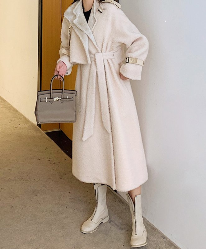 画像6: Lamb Woo Sheep Shirring l fur coat  jacket ラムウールもこもこファーロングコート ジャケット (6)