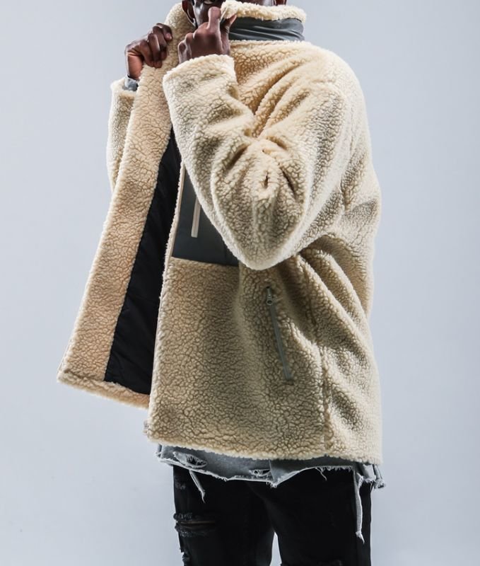 画像9:  lamb wool stand-up collar oversize loose jacket blouson Men's and Women's　 オーバーサイズフリースラムウール スタンドアップジャケット ブルゾンユニセックス 男女兼用  (9)