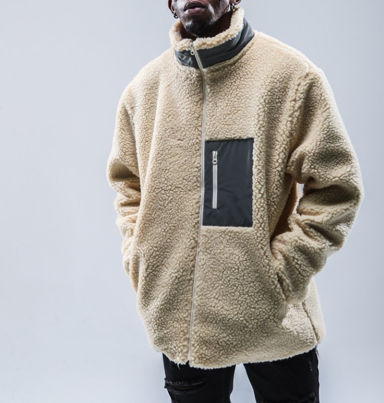 画像8:  lamb wool stand-up collar oversize loose jacket blouson Men's and Women's　 オーバーサイズフリースラムウール スタンドアップジャケット ブルゾンユニセックス 男女兼用  (8)