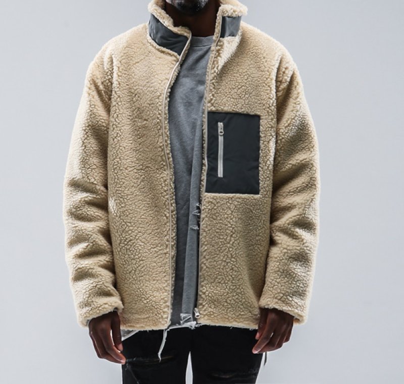 画像1:  lamb wool stand-up collar oversize loose jacket blouson Men's and Women's　 オーバーサイズフリースラムウール スタンドアップジャケット ブルゾンユニセックス 男女兼用  (1)