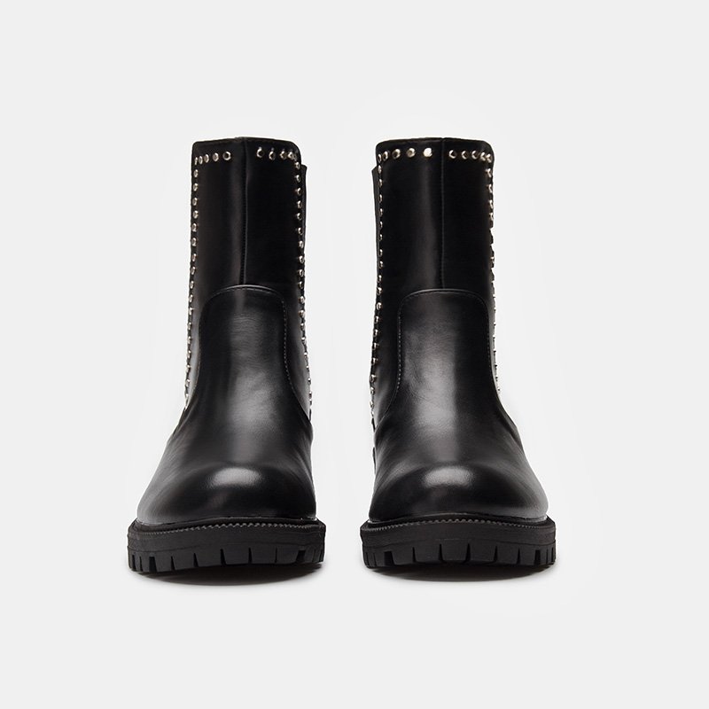 画像2:  women's Middle Leather boots with side goats  ミドル サイドゴアスタッズ付きレザーブーツ　マーティンブーツ  (2)