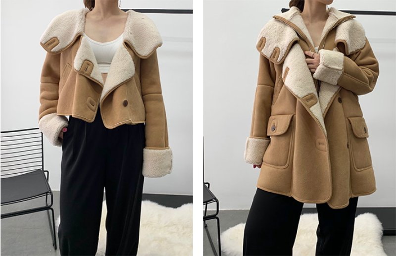 画像3: Oversized Shearling Coat 男女兼用 オーバーサイズ シアリング リアル ムートン 皮革スエード クロップ丈 ロング丈 コート (3)