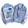 画像3:  Men's street hip-hop bf wind washed light-colored patch denim jacket  men and women メンズ ユニセックス 男女兼用 ストリートアニメ プリントダメージデニムジャケット Gジャン コート (3)