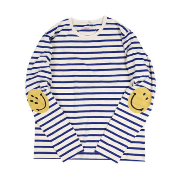 画像1: Double Smile Stripe Long Sleeve T Shirt ダブル スマイリーパッチ ボーダー ロングスリーブTシャツ (1)