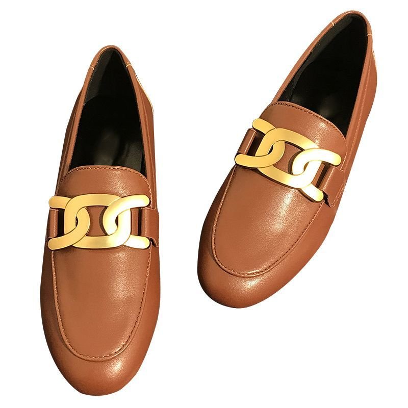 画像2: women's One Pedal All Match Flat Shoes pump  レザーメタルバックルフラットローファーシューズ パンプス (2)