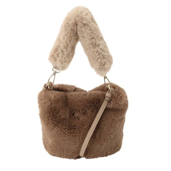 画像1:  Plush  Bucket Bag Tote Bag 　もこもこファー トートショルダーバッグ (1)