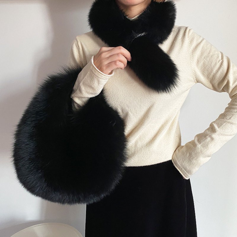 画像15:  woman’s real Fox  hair hand   fur plush bag リアルフォックスファーサークル型モコモコファーバック　トートバック　ハンドバック (15)
