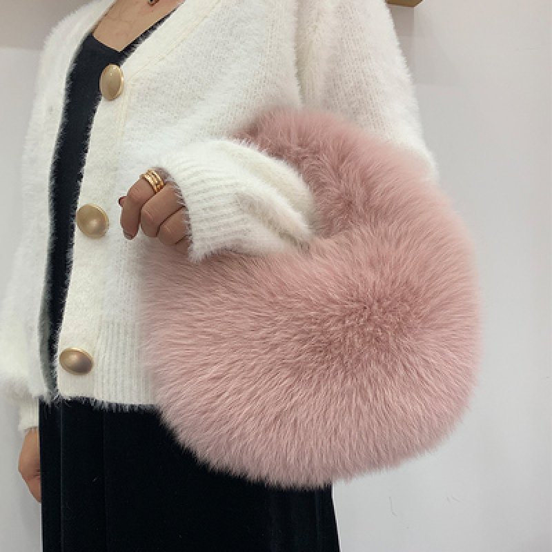画像10:  woman’s real Fox  hair hand   fur plush bag リアルフォックスファーサークル型モコモコファーバック　トートバック　ハンドバック (10)