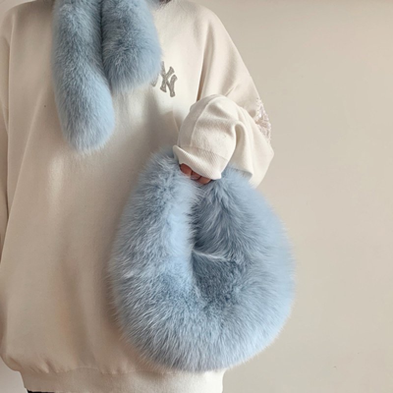 画像14:  woman’s real Fox  hair hand   fur plush bag リアルフォックスファーサークル型モコモコファーバック　トートバック　ハンドバック (14)