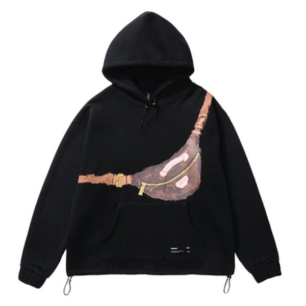 画像1: Bodybag Trompe l'oeil Oversized loose long sleeve pullover sweat shirt hoodie ボディバッグ ウエストポーチ だまし絵 オーバーサイズ プリントプルオーバ ートレーナー パーカー (1)