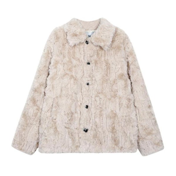 画像1: fur plush fluffy shor coat Jacket   ファーミドル丈カジュアルコートジャケット (1)