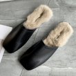 画像4: women's new wild square toe fur slippers Flat Shoes pump  スクエアトゥフラットファースリッパシューズ パンプス (4)