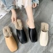 画像5: women's new wild square toe fur slippers Flat Shoes pump  スクエアトゥフラットファースリッパシューズ パンプス (5)