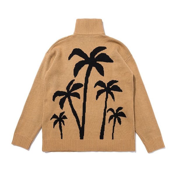 画像1: Palm Tree Turtleneck Pullover Casual Knitwear Sweater Unisex  loose sweater ユニセックス 男女兼用パームツリータートルネックプルオーバーニットセーター　 (1)