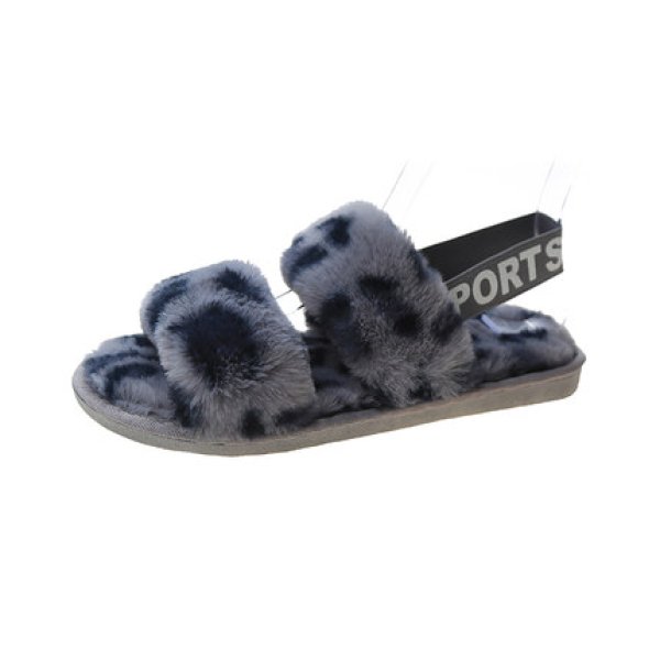 画像1: Women flat far Leopard Sandals slippers　フラットレオパードファースリッパ　サンダル (1)