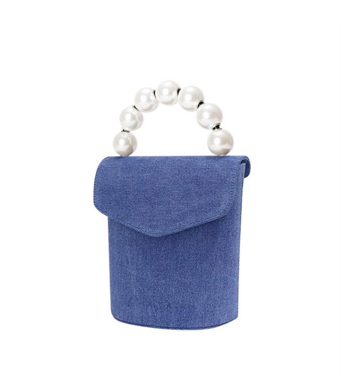 画像2: portable pearl denim bucket bag ToteBag 　ポータブルパールデニムバケットバットートショルダーバック  (2)