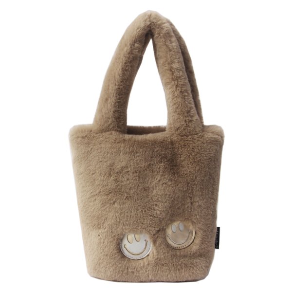 画像1: smiling face portable plush bag bucket bag ToteBag 　スマイルファーバケットバットートミニバック  (1)