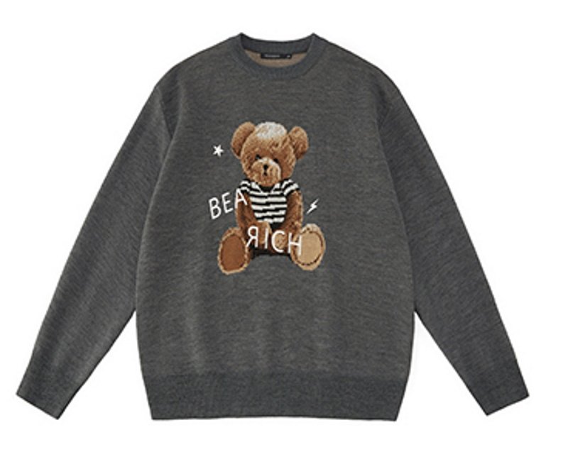 画像5:  Bear Print Knit Sweater Unisex Pullover loose sweater ユニセックス 男女兼用 ベアー編み込みセーター プルオーバー (5)