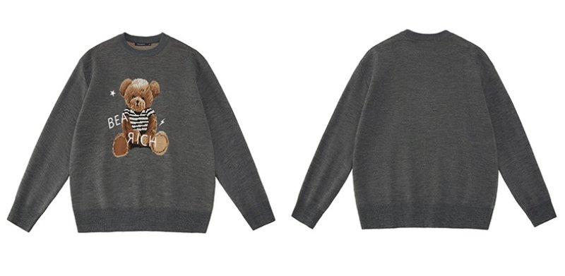 画像3:  Bear Print Knit Sweater Unisex Pullover loose sweater ユニセックス 男女兼用 ベアー編み込みセーター プルオーバー (3)