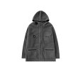 画像2: lamb wool velcro pocket loose hooded cotton jacket men and womenユニセックス 男女兼用ラムウールフリースベルクロジャケット ブルゾン (2)