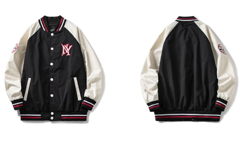 画像2:  NY embroidery loose stitching baseball uniform jacket men and women loose baseball uniform　ユニセックス 男女兼用NY スタジアムジャンパー スタジャン MA-1 ボンバー ジャケット ブルゾン (2)