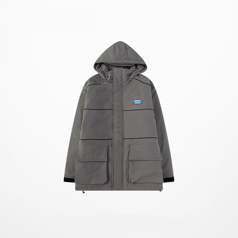 画像2:  Handsome padded jacket wind padded coat jacket ユニセックス 男女兼用バックロゴ入りポケットコートジャケット ブルゾン (2)