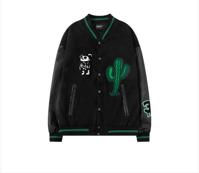 画像5: Cactus& Panda baseball uniform jacket men and women loose baseball uniform ユニセックス 男女兼用サボテン&パンダ スタジアムジャンパー スタジャン MA-1 ボンバー ジャケット ブルゾン (5)