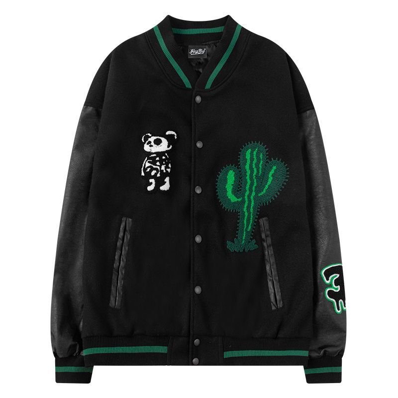 画像1: Cactus& Panda baseball uniform jacket men and women loose baseball uniform　ユニセックス 男女兼用サボテン＆パンダ スタジアムジャンパー スタジャン MA-1 ボンバー ジャケット ブルゾン (1)