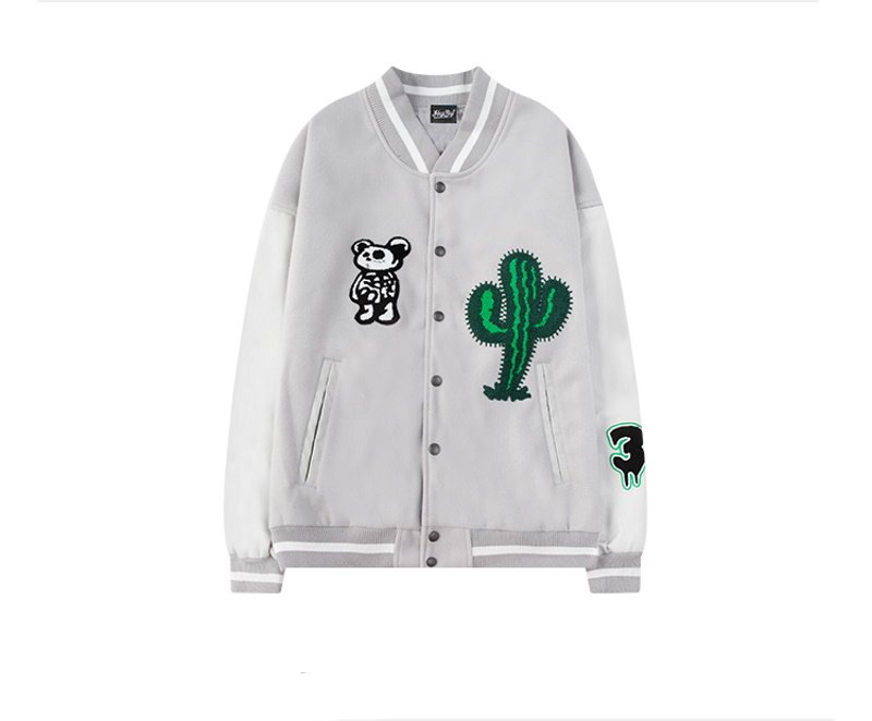 画像2: Cactus& Panda baseball uniform jacket men and women loose baseball uniform ユニセックス 男女兼用サボテン&パンダ スタジアムジャンパー スタジャン MA-1 ボンバー ジャケット ブルゾン (2)