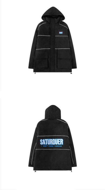 画像6:  Handsome padded jacket wind padded coat jacket ユニセックス 男女兼用バックロゴ入りポケットコートジャケット ブルゾン (6)