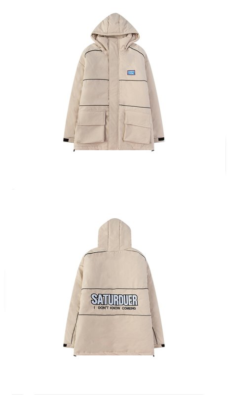 画像4:  Handsome padded jacket wind padded coat jacket ユニセックス 男女兼用バックロゴ入りポケットコートジャケット ブルゾン (4)