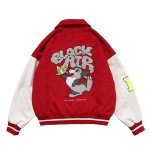 画像5: NAGRI Hip hop Baseball uniform loose Blouson stadium jumper jacket men and women　ユニセックス 男女兼用オーバーサイズラビット刺繍ジャンパー スタジャン MA-1 ボンバー ジャケット ブルゾン (5)