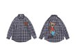 画像9:  Cartoon bear print plaid loose couple shirt　ベア プリントオーバーサイズチェックシャツ ユニセックス男女兼用 (9)