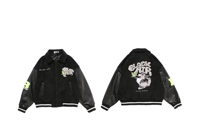 画像11: NAGRI Hip hop Baseball uniform loose Blouson stadium jumper jacket men and women ユニセックス 男女兼用オーバーサイズラビット刺繍ジャンパー スタジャン MA-1 ボンバー ジャケット ブルゾン (11)