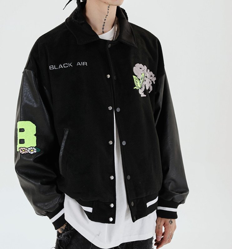 画像3: NAGRI Hip hop Baseball uniform loose Blouson stadium jumper jacket men and women ユニセックス 男女兼用オーバーサイズラビット刺繍ジャンパー スタジャン MA-1 ボンバー ジャケット ブルゾン (3)