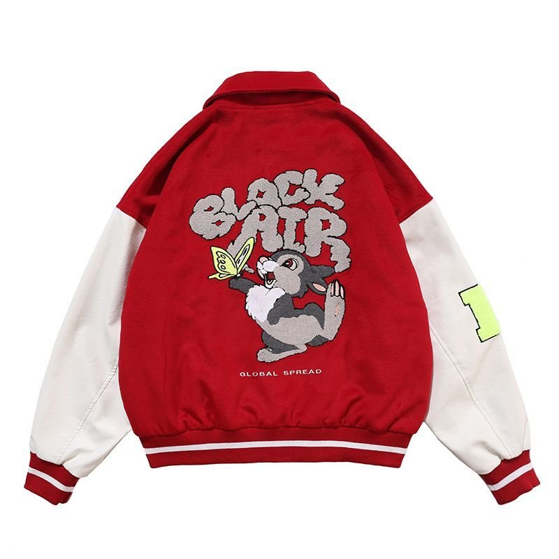 画像4: NAGRI Hip hop Baseball uniform loose Blouson stadium jumper jacket men and women ユニセックス 男女兼用オーバーサイズラビット刺繍ジャンパー スタジャン MA-1 ボンバー ジャケット ブルゾン (4)