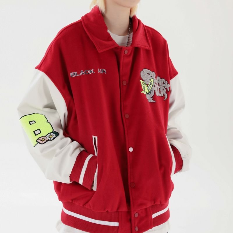 画像7: NAGRI Hip hop Baseball uniform loose Blouson stadium jumper jacket men and women ユニセックス 男女兼用オーバーサイズラビット刺繍ジャンパー スタジャン MA-1 ボンバー ジャケット ブルゾン (7)