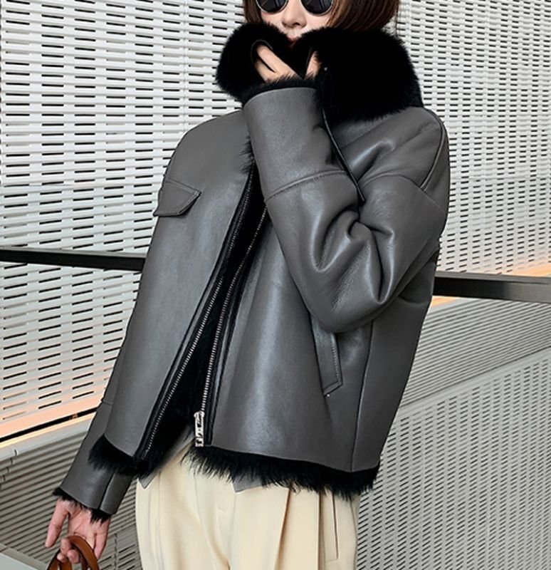 画像5:  Spain Tuscany  lamb fur coat Riders jacket トスカーナシープ羊毛ハーフコート ライダースジャケット  (5)