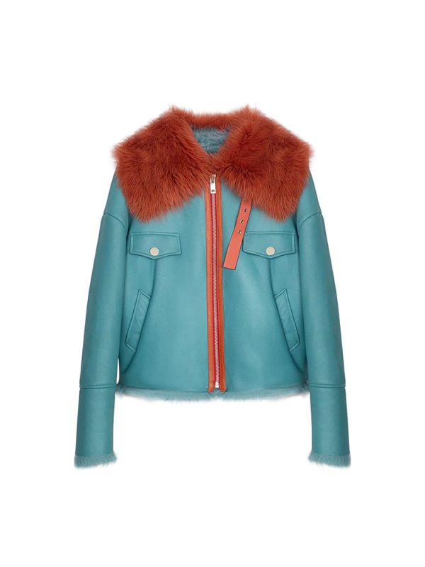 画像12:  Spain Tuscany  lamb fur coat Riders jacket トスカーナシープ羊毛ハーフコート ライダースジャケット  (12)