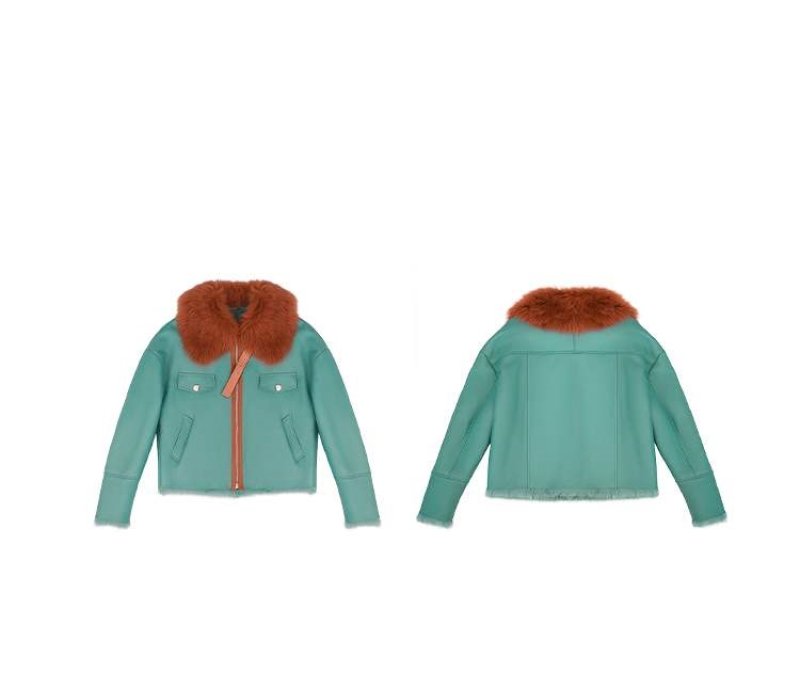 画像4:  Spain Tuscany  lamb fur coat Riders jacket トスカーナシープ羊毛ハーフコート ライダースジャケット  (4)