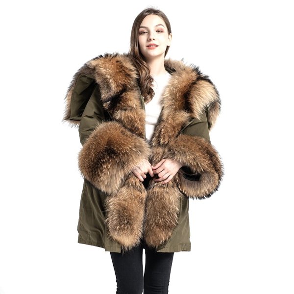 画像1: Women's Real Silver & Red Fox Fur Military Down Angel Wing Coat  リアルシルバーフォックスファー ミリタリー アーミー モッズ ダウン エンジェルウィング コート (1)