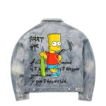 画像1: skateboard Simpson hand drawn Loose Denim Jacket men and women メンズ ユニセックス 男女兼用 スケートボードシンプソンデニムジャケット Gジャン コート (1)