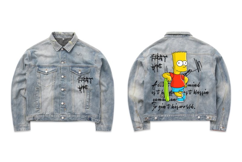 画像5: skateboard Simpson hand drawn Loose Denim Jacket men and women メンズ ユニセックス 男女兼用 スケートボードシンプソンデニムジャケット Gジャン コート (5)