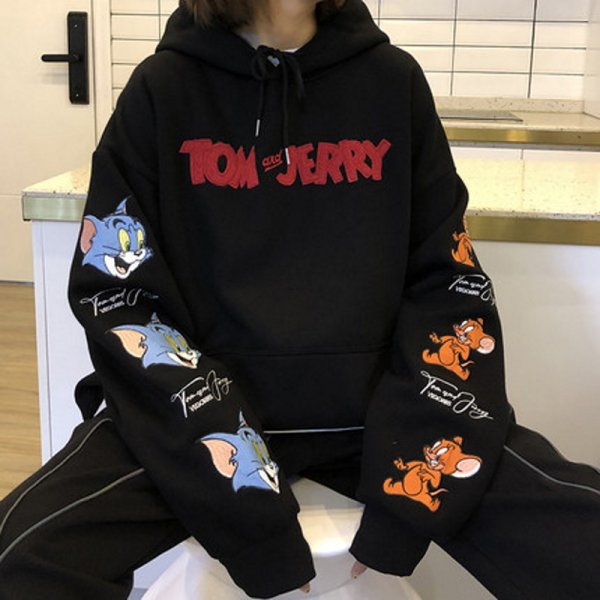 Tom and Jerry Embroidery Hoody Sweatshirt トムとジェリートム＆ジェリー刺繍スウェッフーディパーカー