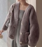 画像8: Light grained sheep shearling Women's composite fur lamb hair short fur coat  ライトグレインシープシャーリングミドル丈コート ジャケット  (8)