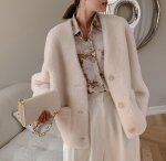 画像5: Light grained sheep shearling Women's composite fur lamb hair short fur coat  ライトグレインシープシャーリングミドル丈コート ジャケット  (5)